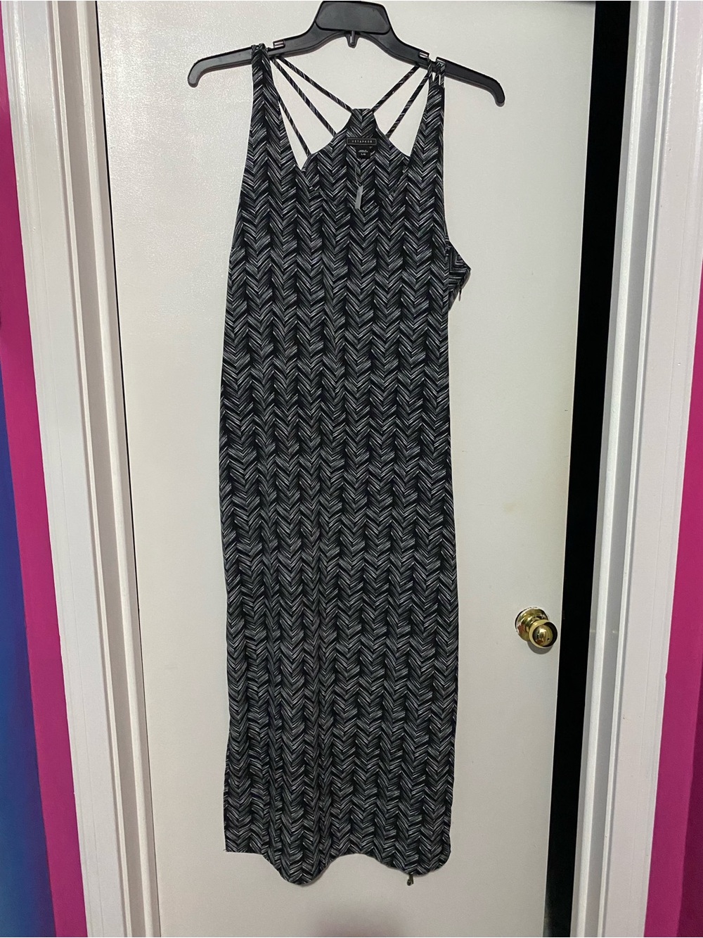 NWT Metaphor Black, White & Gray Chevron Strappy Maxi Dress